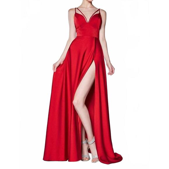 CINDERELLA DIVINE Dresses & Skirts - NEW CINDERELLA DIVINE a-line v-neckline gown with slit in red
